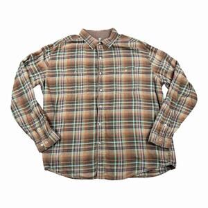 KÜHL Plaid Button Down Shirt Men’s XL Brown Blue Long Sleeve Cotton Tencel